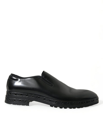 Dolce & Gabbana Schwarzes Leder Nieten Loafers Kleid Schuhe