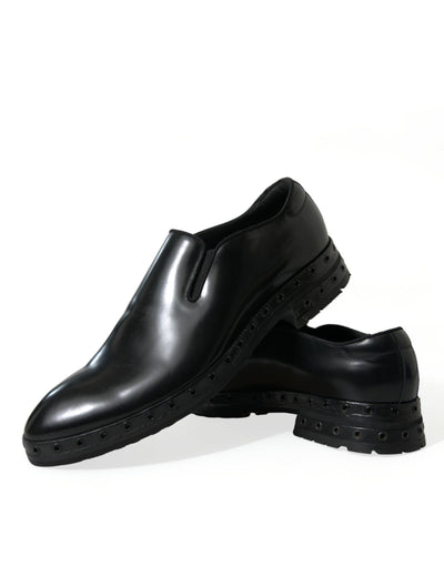 Dolce & Gabbana Schwarzes Leder Nieten Loafers Kleid Schuhe
