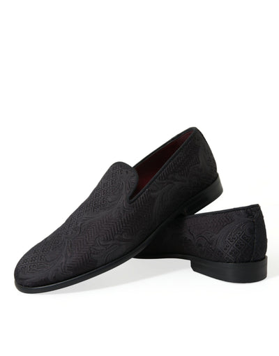 Dolce & Gabbana Schwarzer Brokat Männer Slip On Loafer Kleid Schuhe
