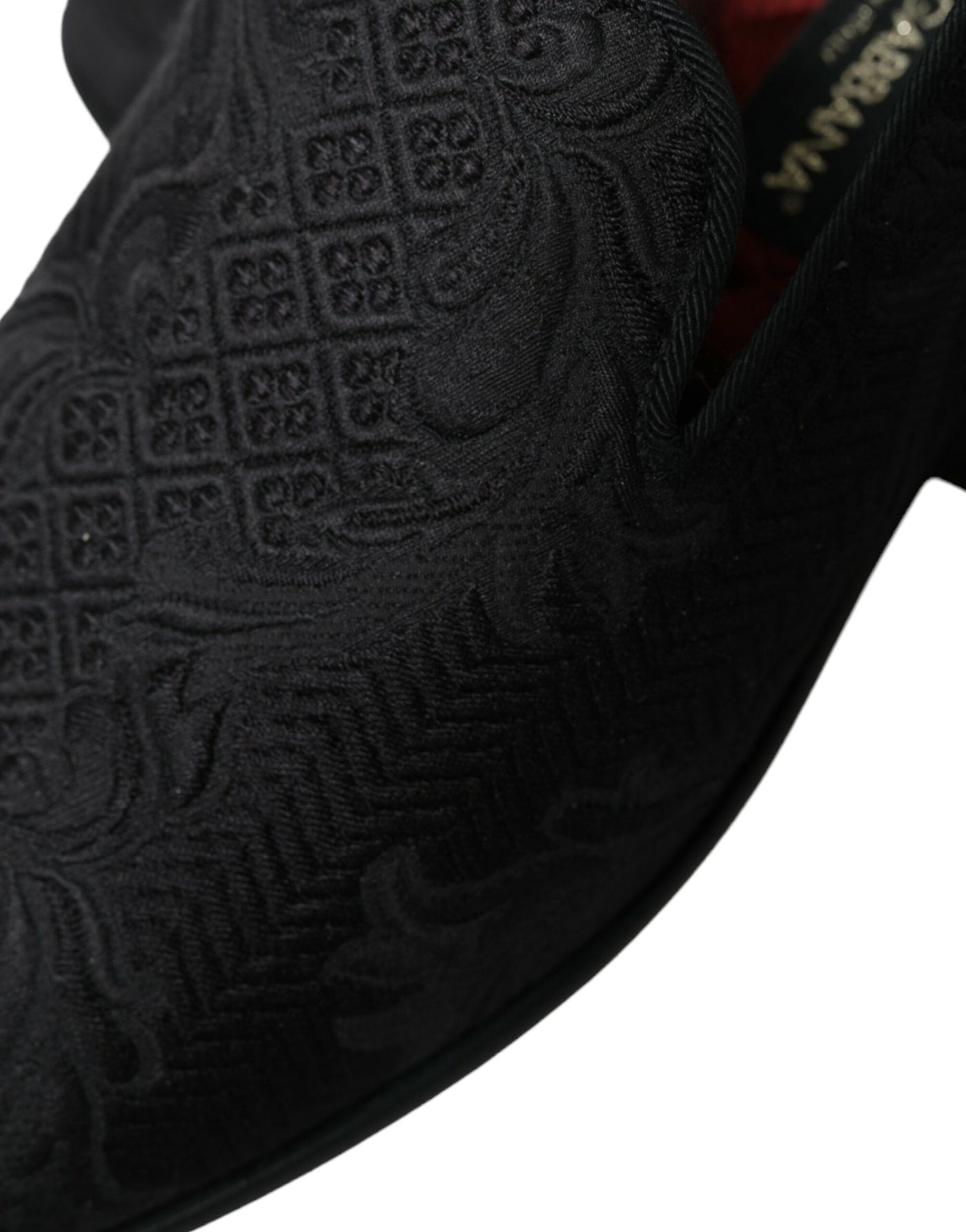 Dolce & Gabbana Schwarzer Brokat Männer Slip On Loafer Kleid Schuhe