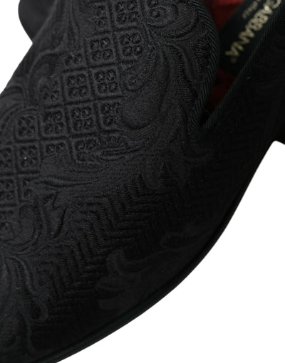 Dolce & Gabbana Schwarzer Brokat Männer Slip On Loafer Kleid Schuhe