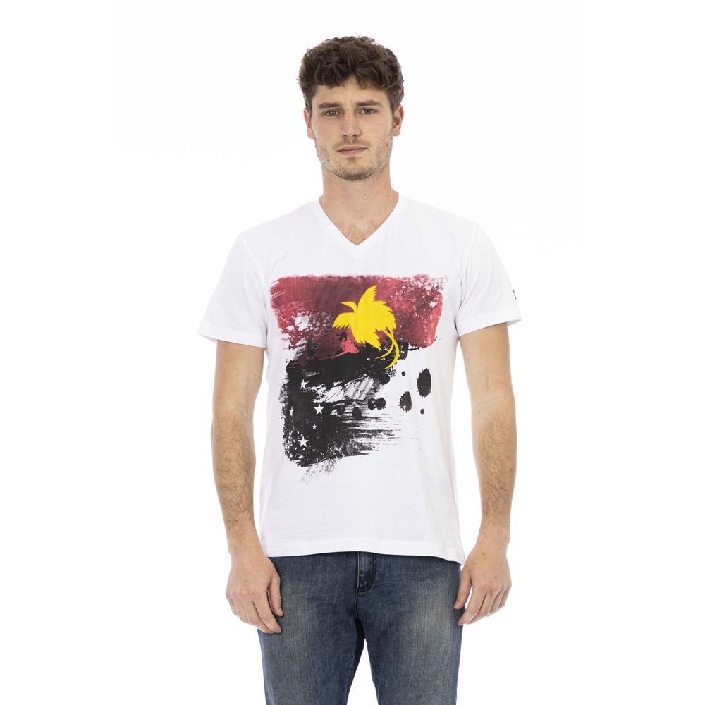 Trussardi Action T-Shirt mit V-Ausschnitt aus weißer Baumwolle für Männer