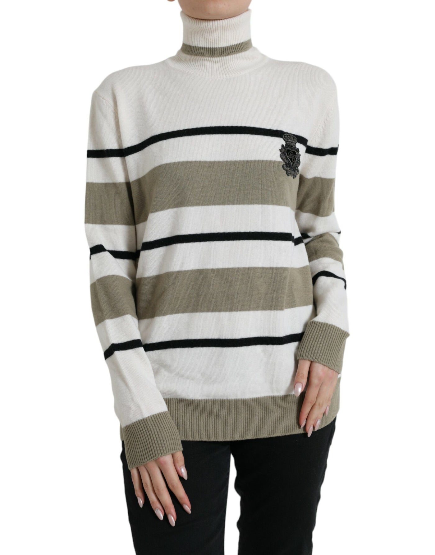 Dolce & Gabbana Mehrfarbig gestreifter Pullover aus Wolle mit Logo