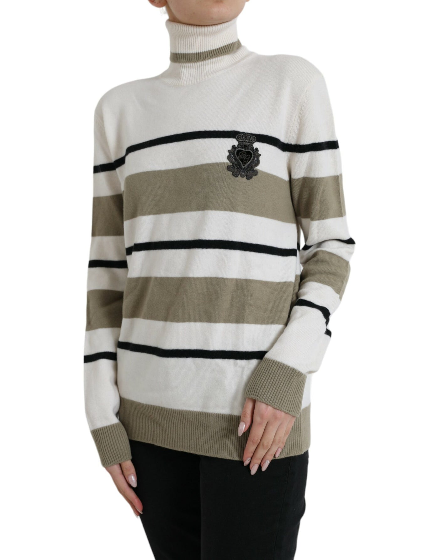 Dolce & Gabbana Mehrfarbig gestreifter Pullover aus Wolle mit Logo