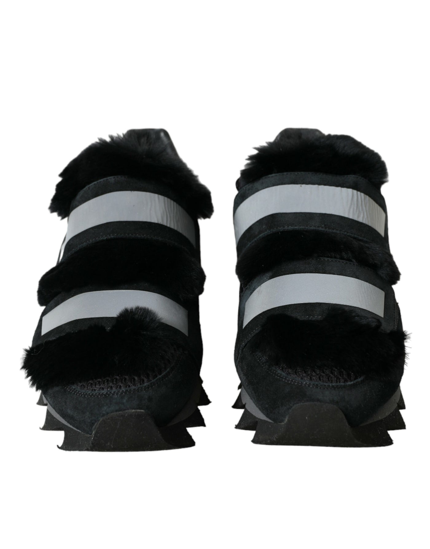 Dolce & Gabbana Schwarz Pelz verschönert Wildleder Sneakers Schuhe