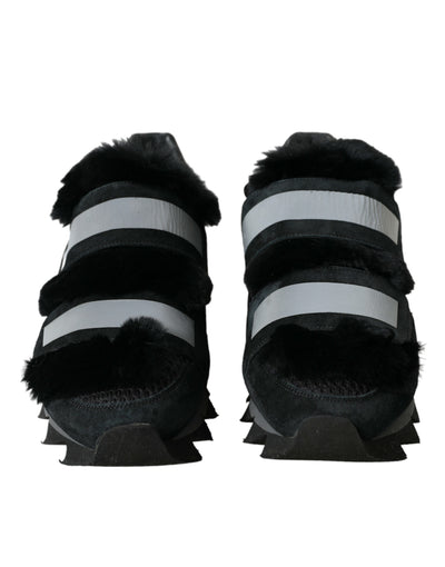 Dolce & Gabbana Schwarz Pelz verschönert Wildleder Sneakers Schuhe