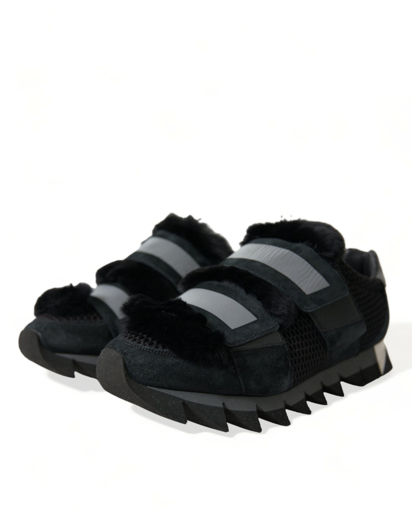Dolce & Gabbana Schwarz Pelz verschönert Wildleder Sneakers Schuhe