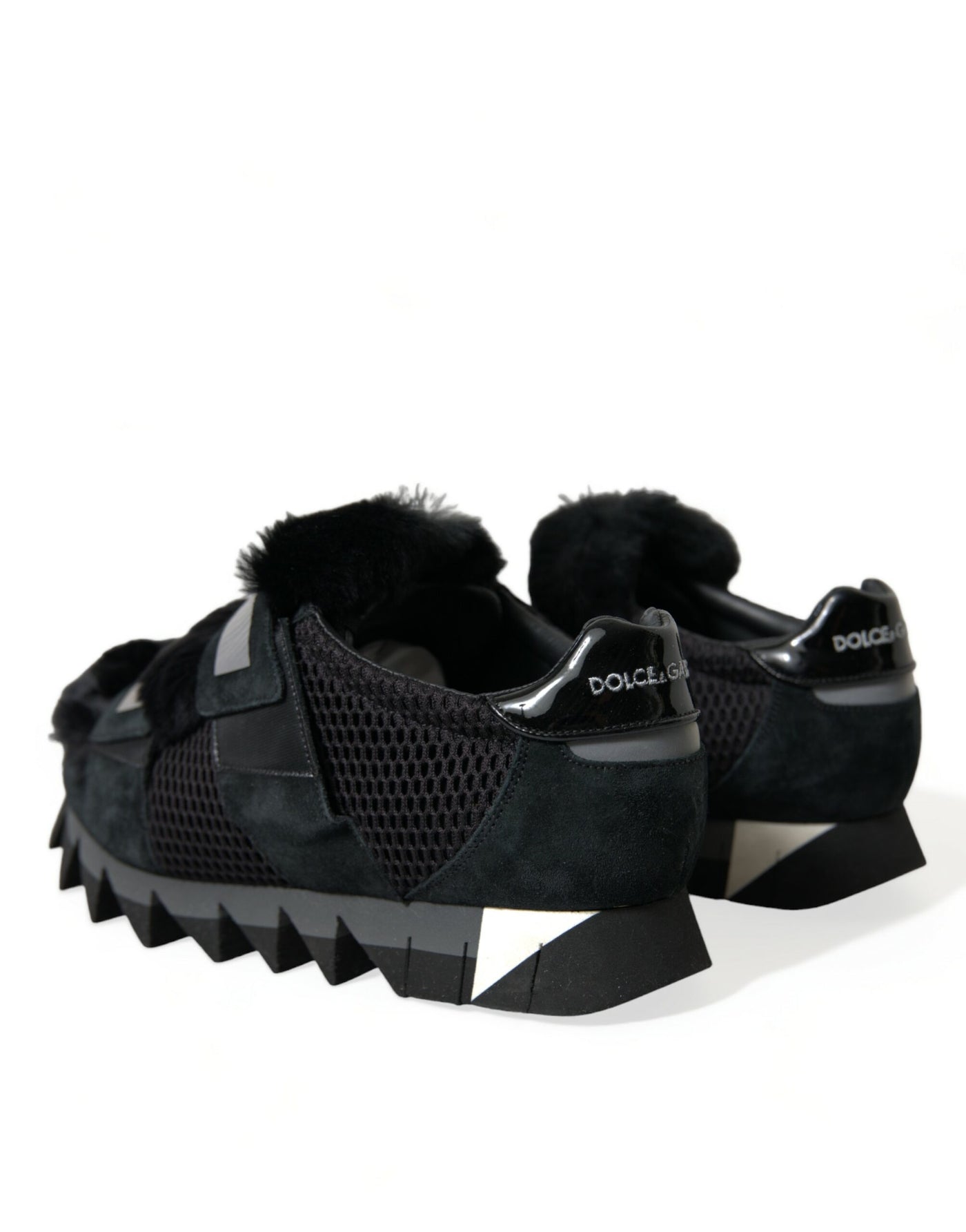 Dolce & Gabbana Schwarz Pelz verschönert Wildleder Sneakers Schuhe