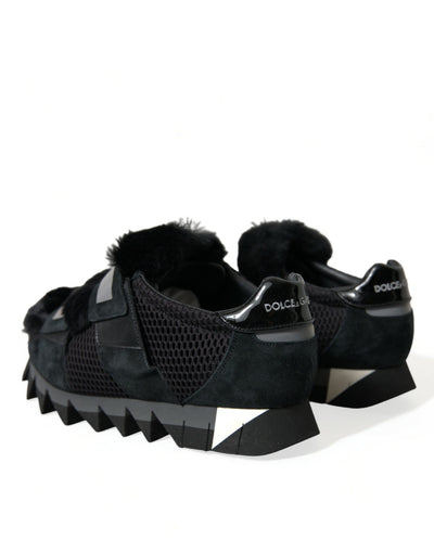 Dolce & Gabbana Schwarz Pelz verschönert Wildleder Sneakers Schuhe