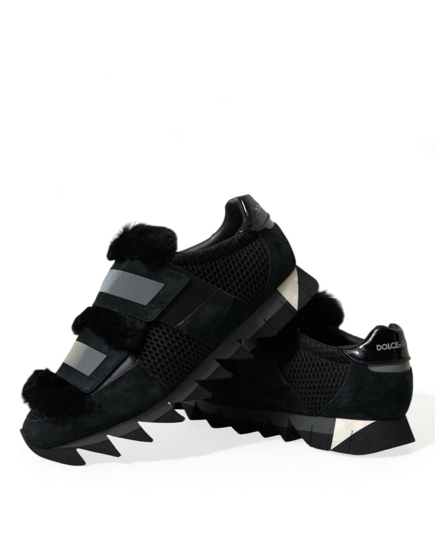 Dolce & Gabbana Schwarz Pelz verschönert Wildleder Sneakers Schuhe