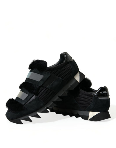 Dolce & Gabbana Schwarz Pelz verschönert Wildleder Sneakers Schuhe