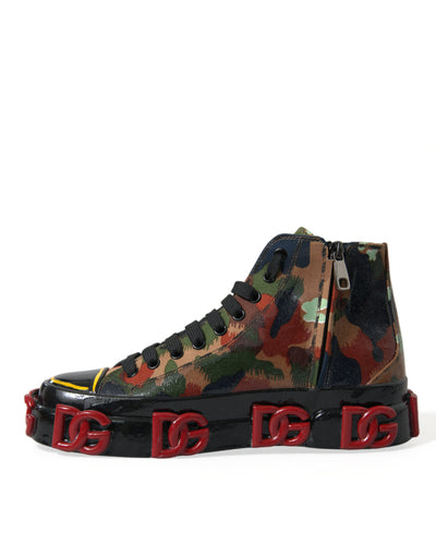 Dolce & Gabbana Multicolor Camouflage High Top Turnschuhe Schuhe