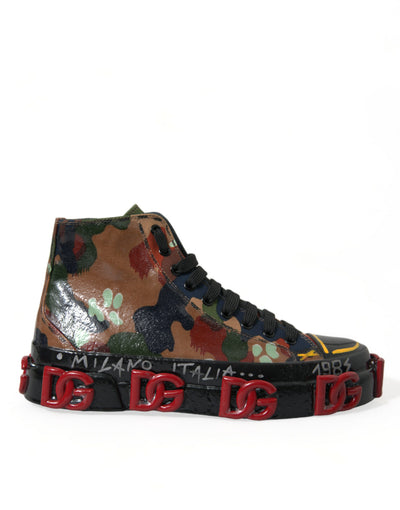 Dolce & Gabbana Multicolor Camouflage High Top Turnschuhe Schuhe