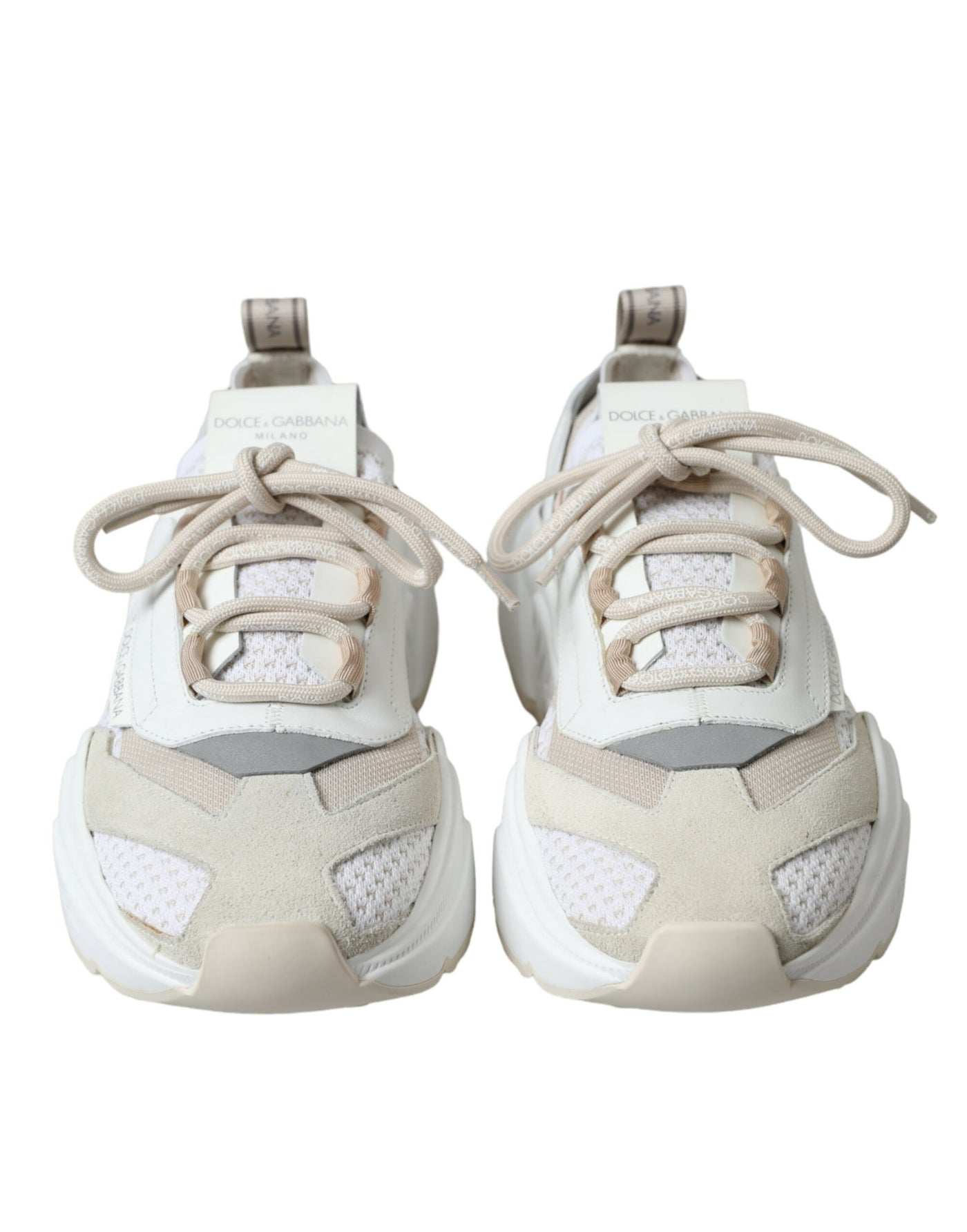 Dolce & Gabbana Beige Weiß Daymaster Low Top Leder Turnschuhe Schuhe