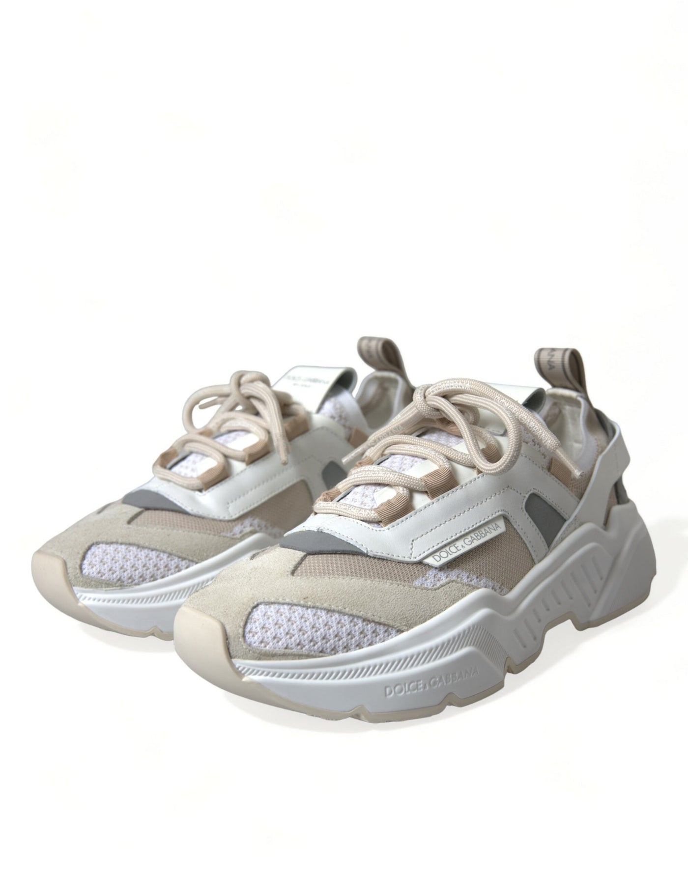 Dolce & Gabbana Beige Weiß Daymaster Low Top Leder Turnschuhe Schuhe