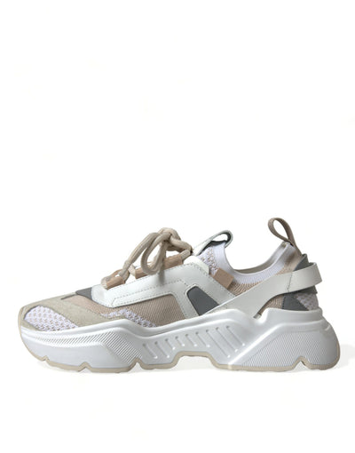 Dolce & Gabbana Beige Weiß Daymaster Low Top Leder Turnschuhe Schuhe