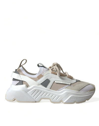 Dolce & Gabbana Beige Weiß Daymaster Low Top Leder Turnschuhe Schuhe