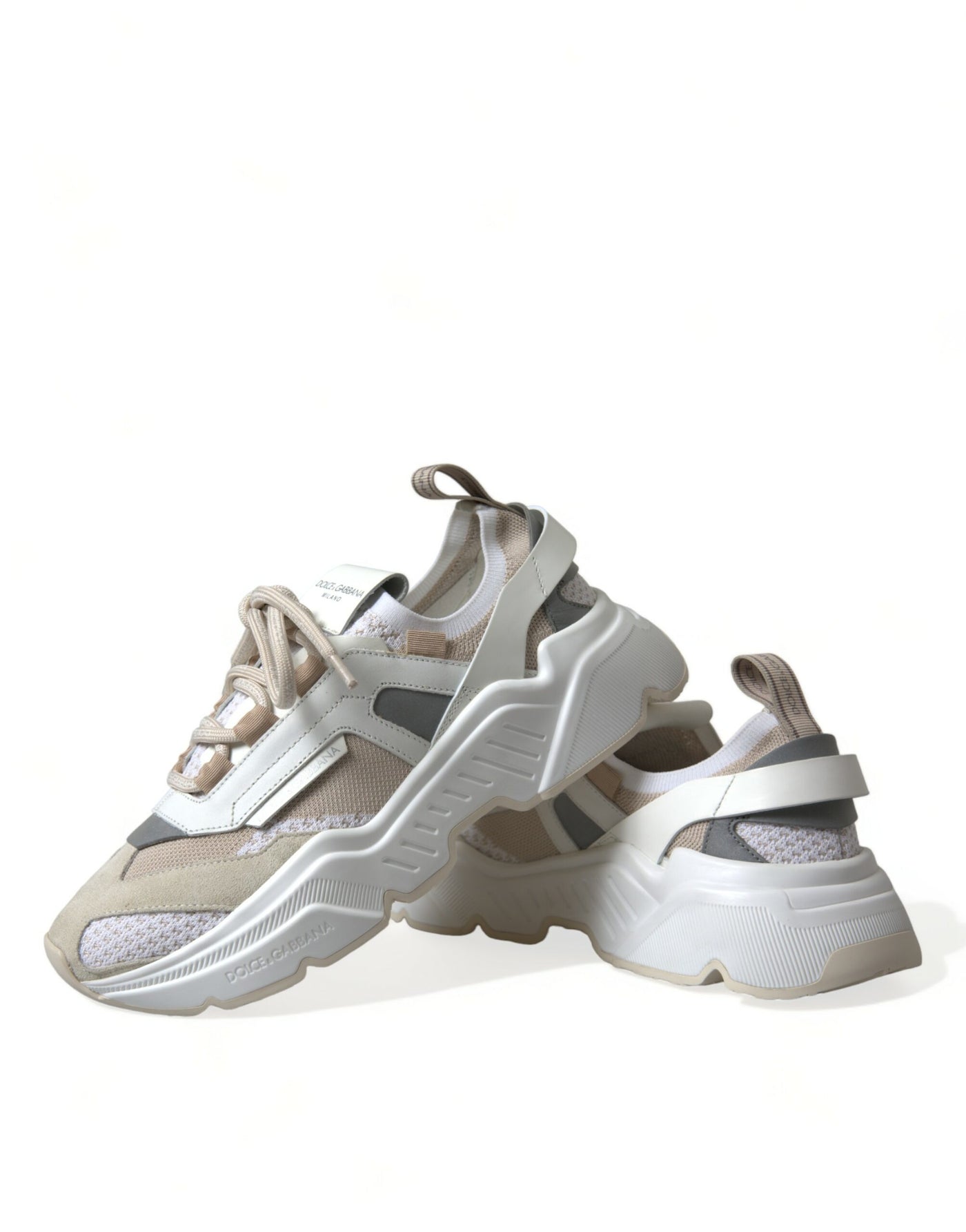 Dolce & Gabbana Beige Weiß Daymaster Low Top Leder Turnschuhe Schuhe