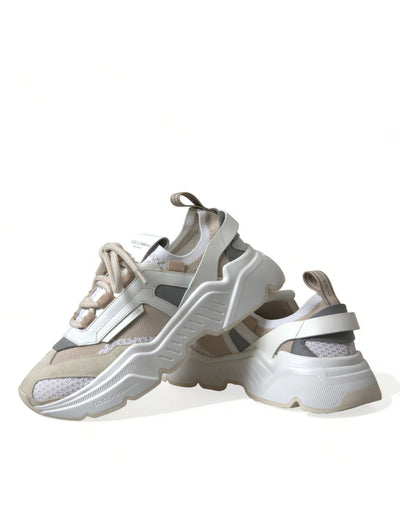 Dolce & Gabbana Beige Weiß Daymaster Low Top Leder Turnschuhe Schuhe