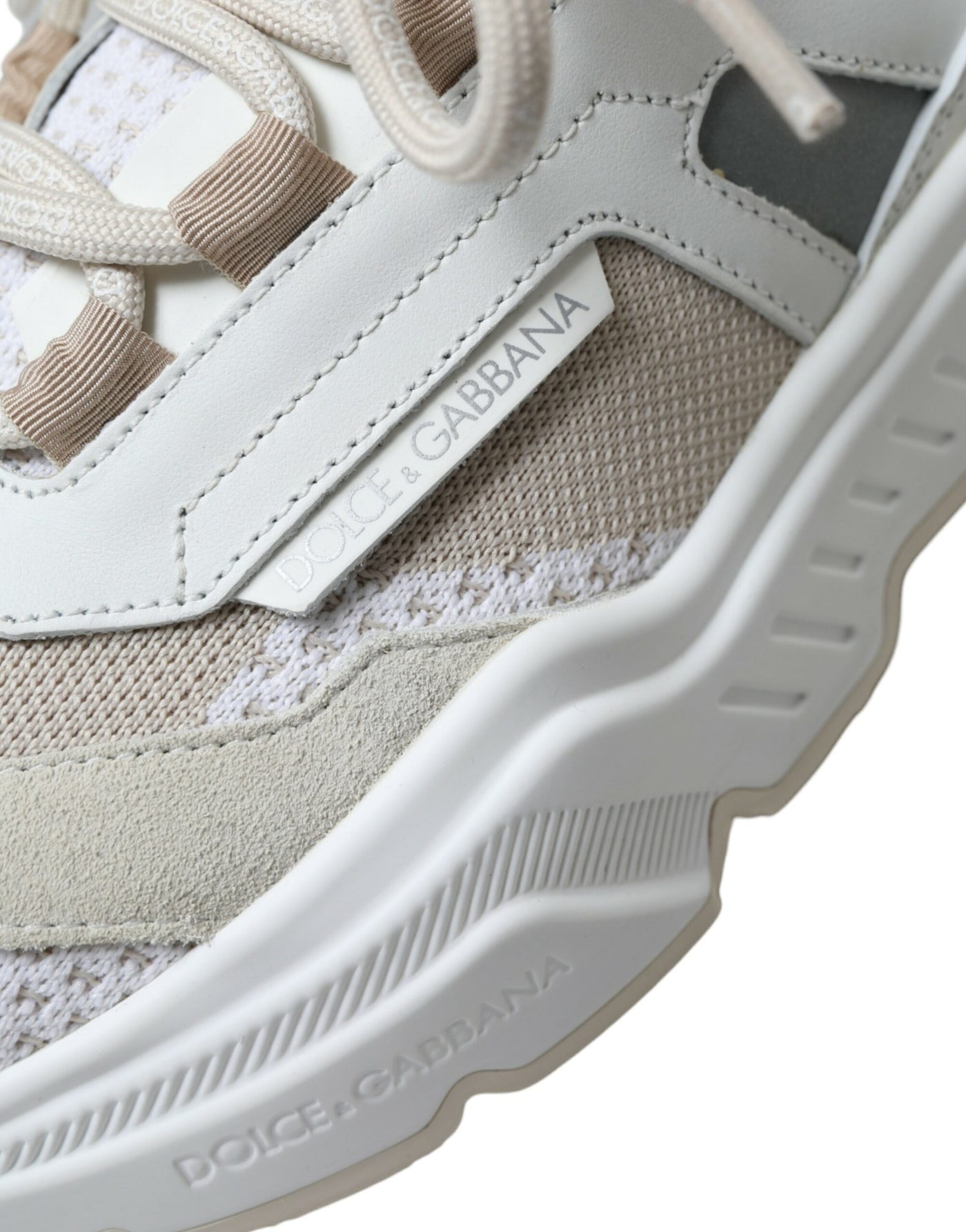 Dolce & Gabbana Beige Weiß Daymaster Low Top Leder Turnschuhe Schuhe
