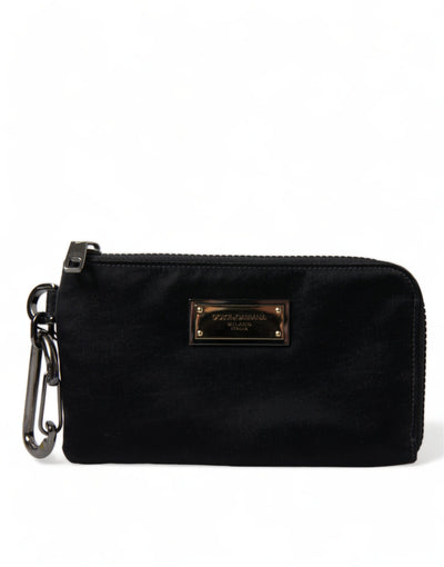 Dolce & Gabbana Schwarzes Nylon Logo Plaque Schlüsselanhänger Tasche Clutch