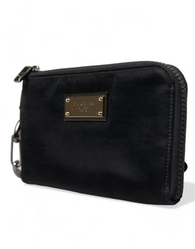 Dolce & Gabbana Schwarzes Nylon Logo Plaque Schlüsselanhänger Tasche Clutch