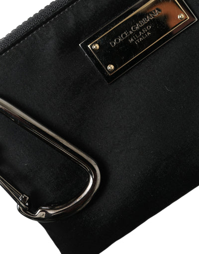 Dolce & Gabbana Schwarzes Nylon Logo Plaque Schlüsselanhänger Tasche Clutch