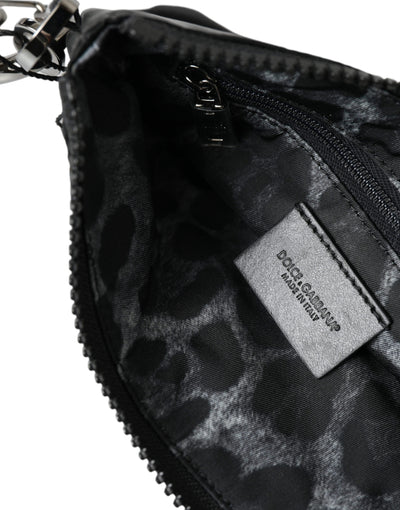 Dolce & Gabbana Schwarzes Nylon Logo Plaque Schlüsselanhänger Tasche Clutch