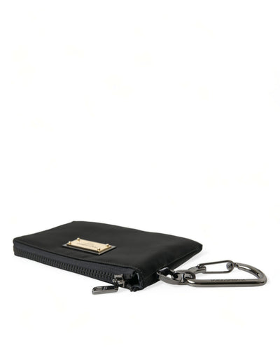 Dolce & Gabbana Schwarzes Nylon Logo Plaque Schlüsselanhänger Tasche Clutch