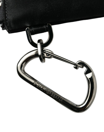 Dolce & Gabbana Schwarzes Nylon Logo Plaque Schlüsselanhänger Tasche Clutch