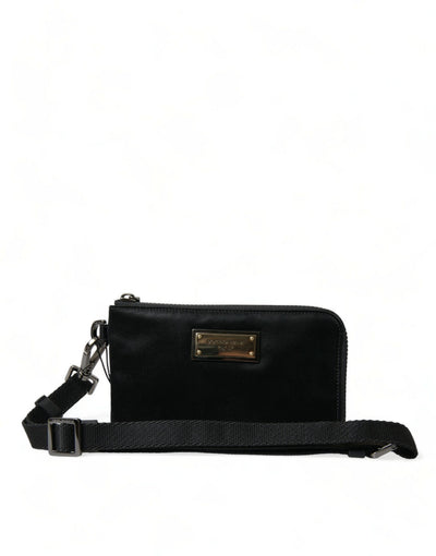 Dolce & Gabbana Schwarzes Nylon Logo Plaque Schlüsselanhänger Tasche Clutch