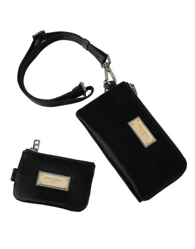 Dolce & Gabbana Schwarzes Nylon Logo Plaque Schlüsselanhänger Tasche Clutch
