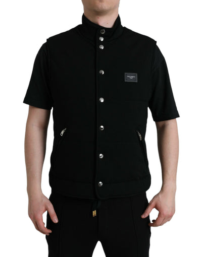 Dolce & Gabbana Schwarze Viskose Weste mit Knöpfen Logo Jacke
