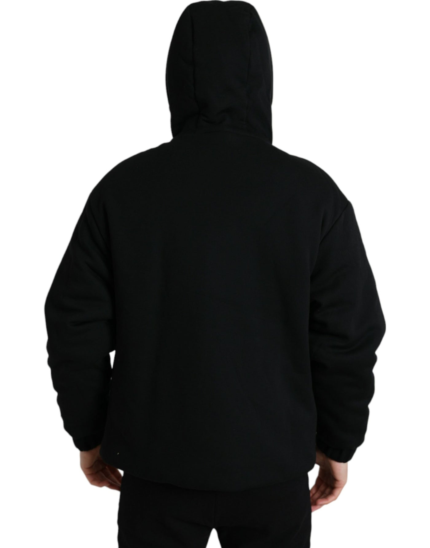 Dolce & Gabbana Schwarze Bomberjacke mit Logo-Kapuze aus Baumwolle