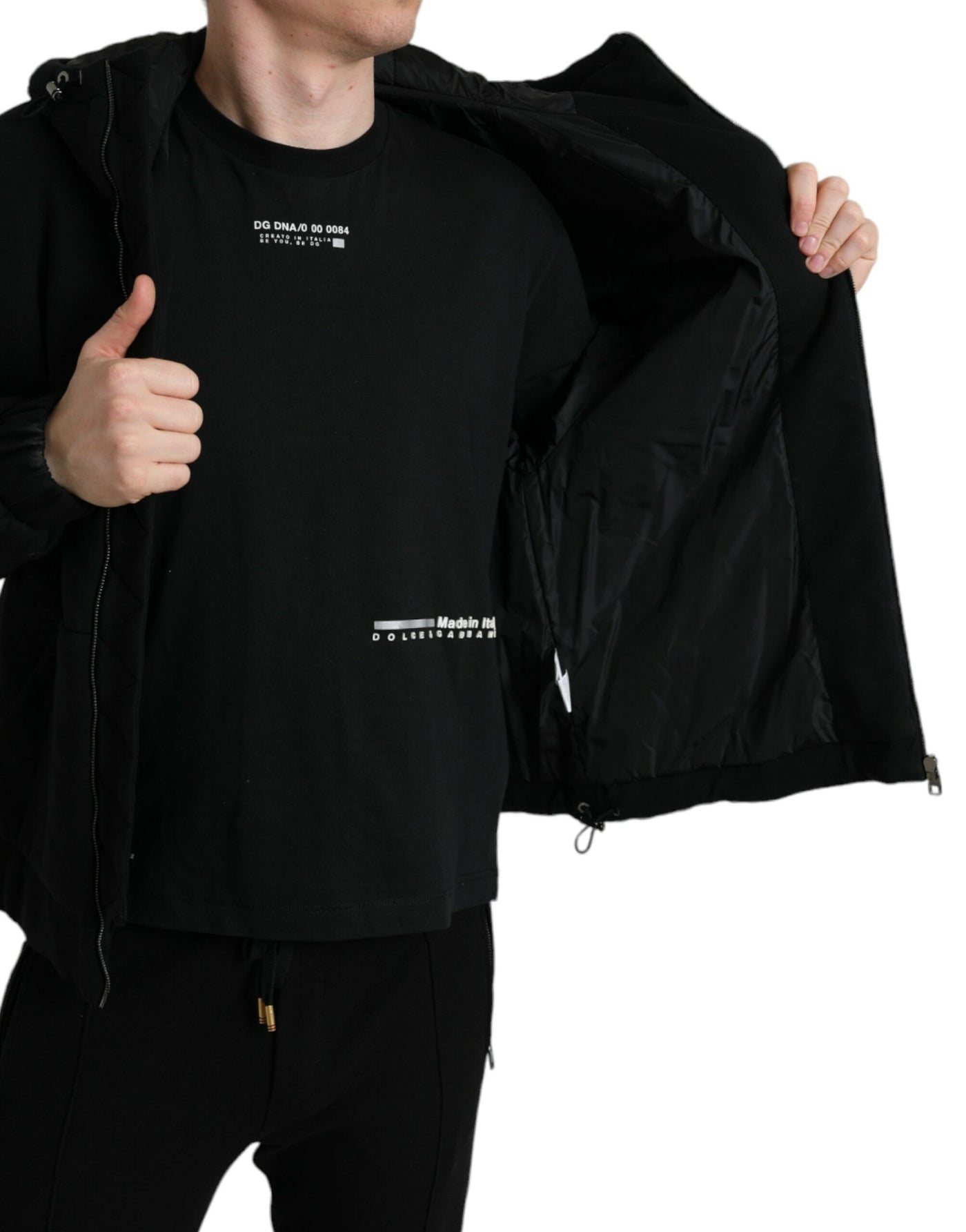 Dolce & Gabbana Schwarze Bomberjacke mit Logo-Kapuze aus Baumwolle
