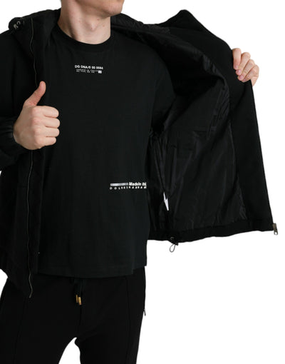Dolce & Gabbana Schwarze Bomberjacke mit Logo-Kapuze aus Baumwolle