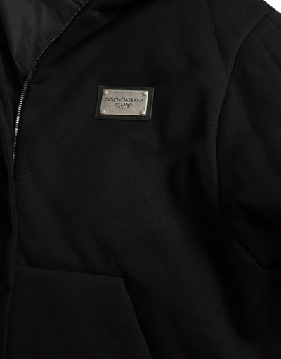 Dolce & Gabbana Schwarze Bomberjacke mit Logo-Kapuze aus Baumwolle
