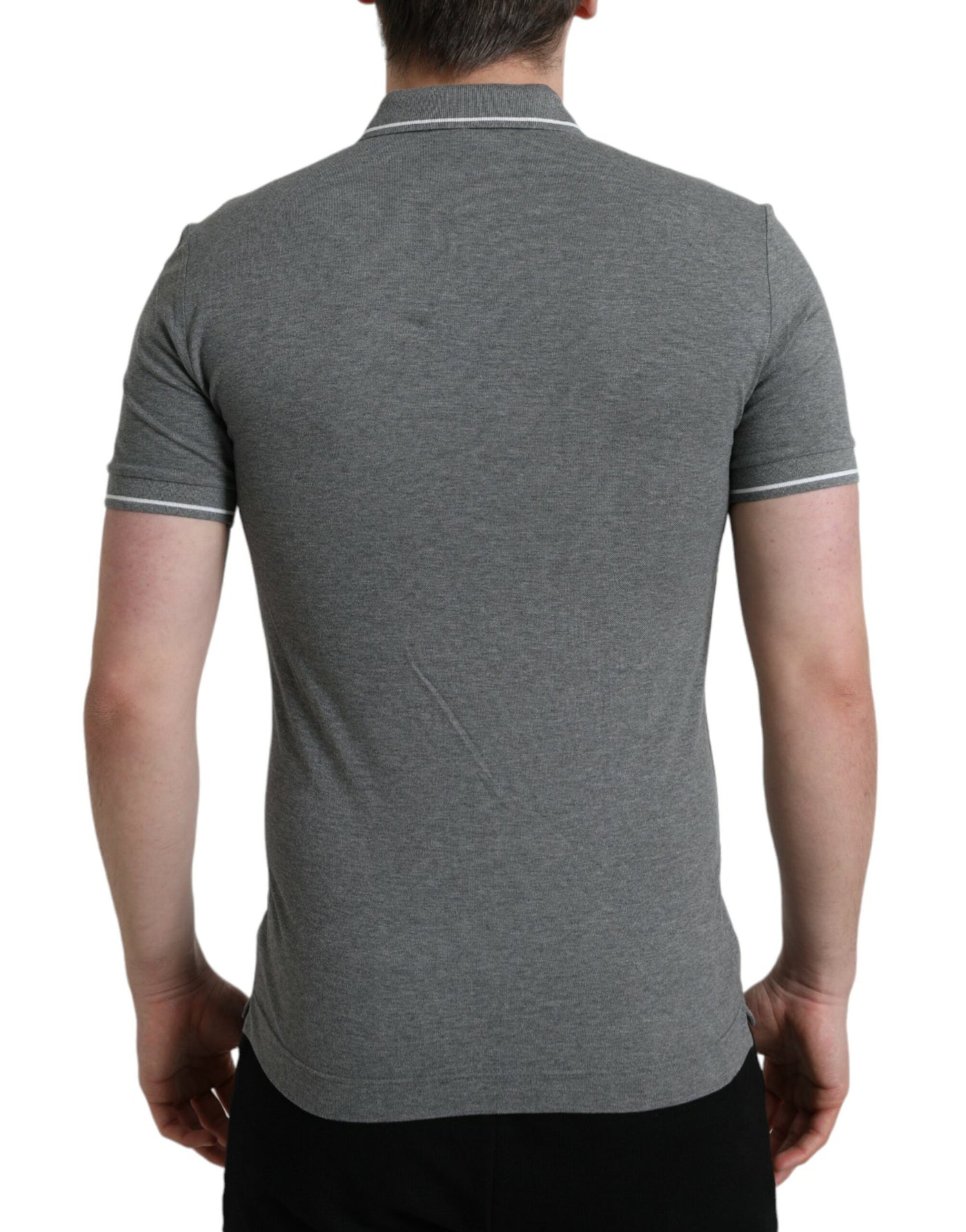 Dolce & Gabbana Graues Kurzarm-T-Shirt mit Kragen und Krone