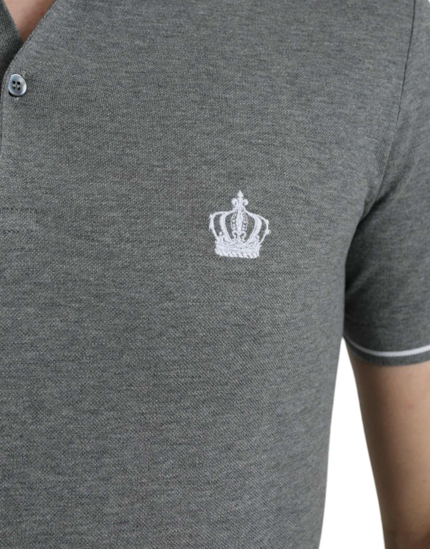 Dolce & Gabbana Graues Kurzarm-T-Shirt mit Kragen und Krone