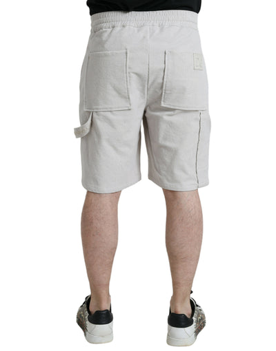 Dolce & Gabbana Beigefarbene Logo-Bermuda-Shorts aus Baumwollcord