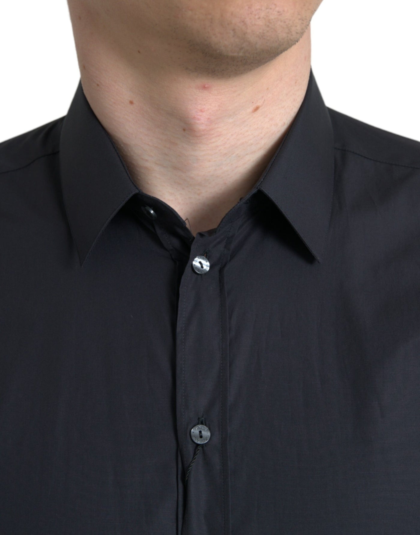 Dolce & Gabbana Marineblaues formelles Hemd mit Kragen aus Baumwolle