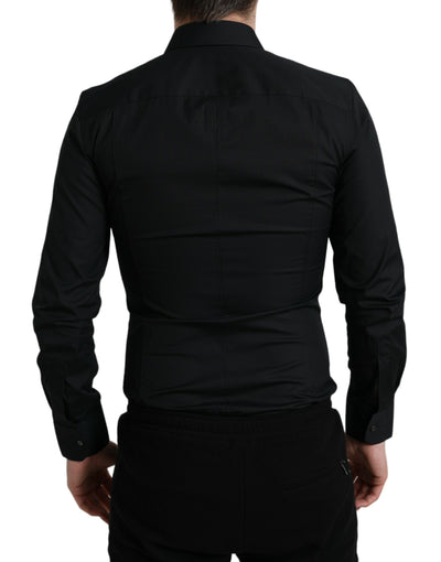 Dolce & Gabbana Schwarzes Baumwoll-Stretch-Hemd für formelle Anlässe