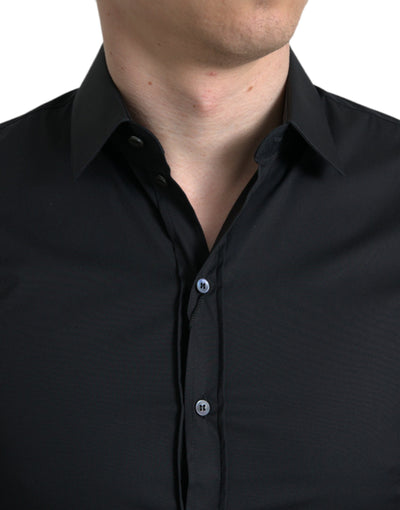Dolce & Gabbana Schwarzes Baumwoll-Stretch-Hemd für formelle Anlässe