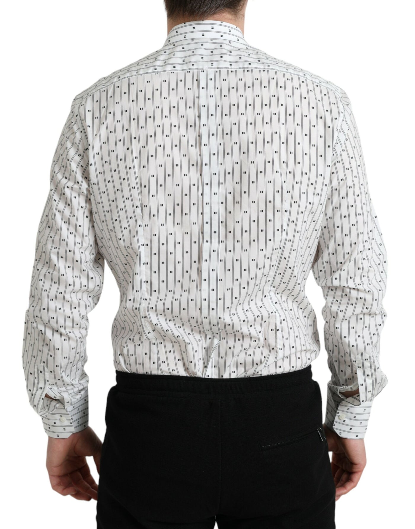 Dolce & Gabbana Weißes gemustertes Herren-Hemd GOLD Formal Dress Shirt