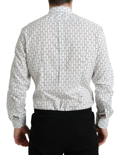 Dolce & Gabbana Weißes gemustertes Herren-Hemd GOLD Formal Dress Shirt