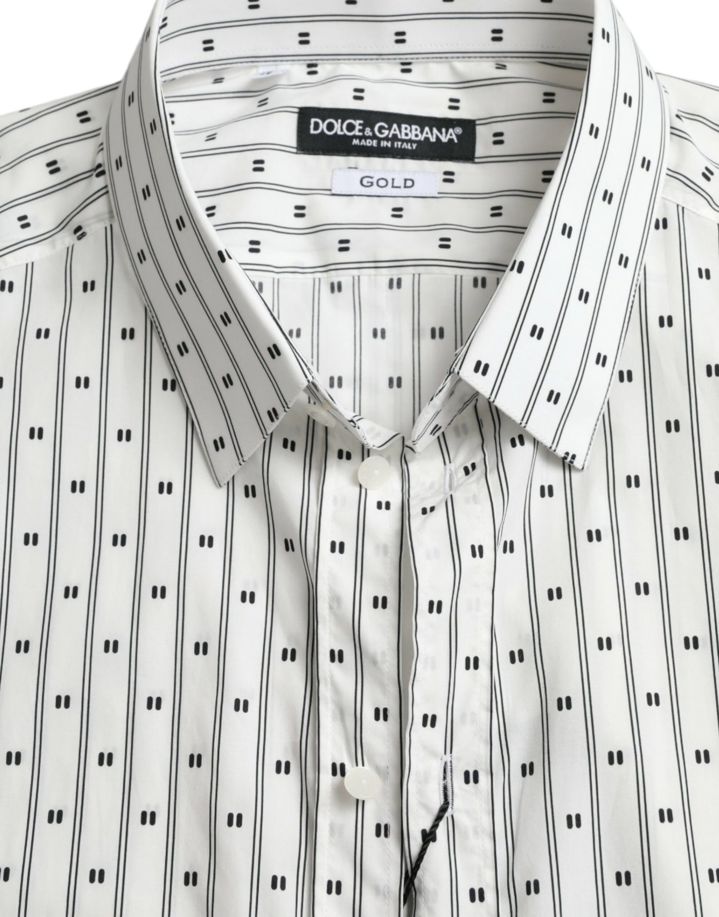 Dolce & Gabbana Weißes gemustertes Herren-Hemd GOLD Formal Dress Shirt