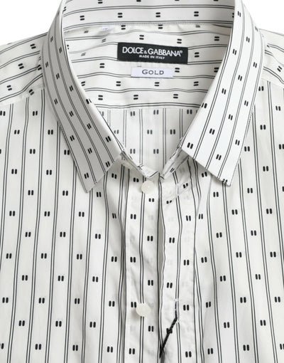 Dolce & Gabbana Weißes gemustertes Herren-Hemd GOLD Formal Dress Shirt