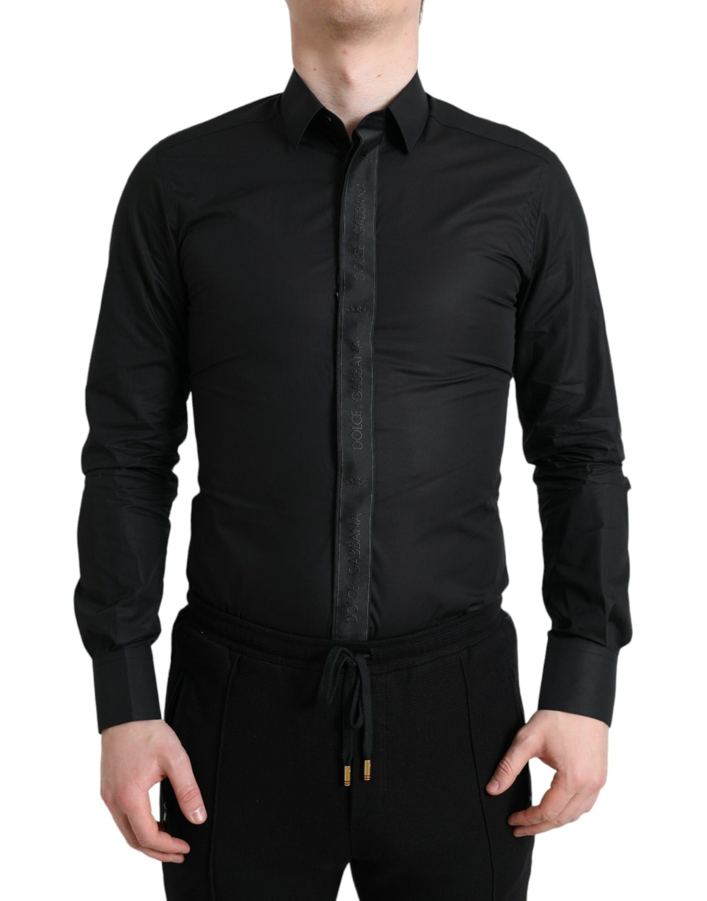 Dolce & Gabbana Schwarzes Logo-Baumwollhemd GOLD Formal