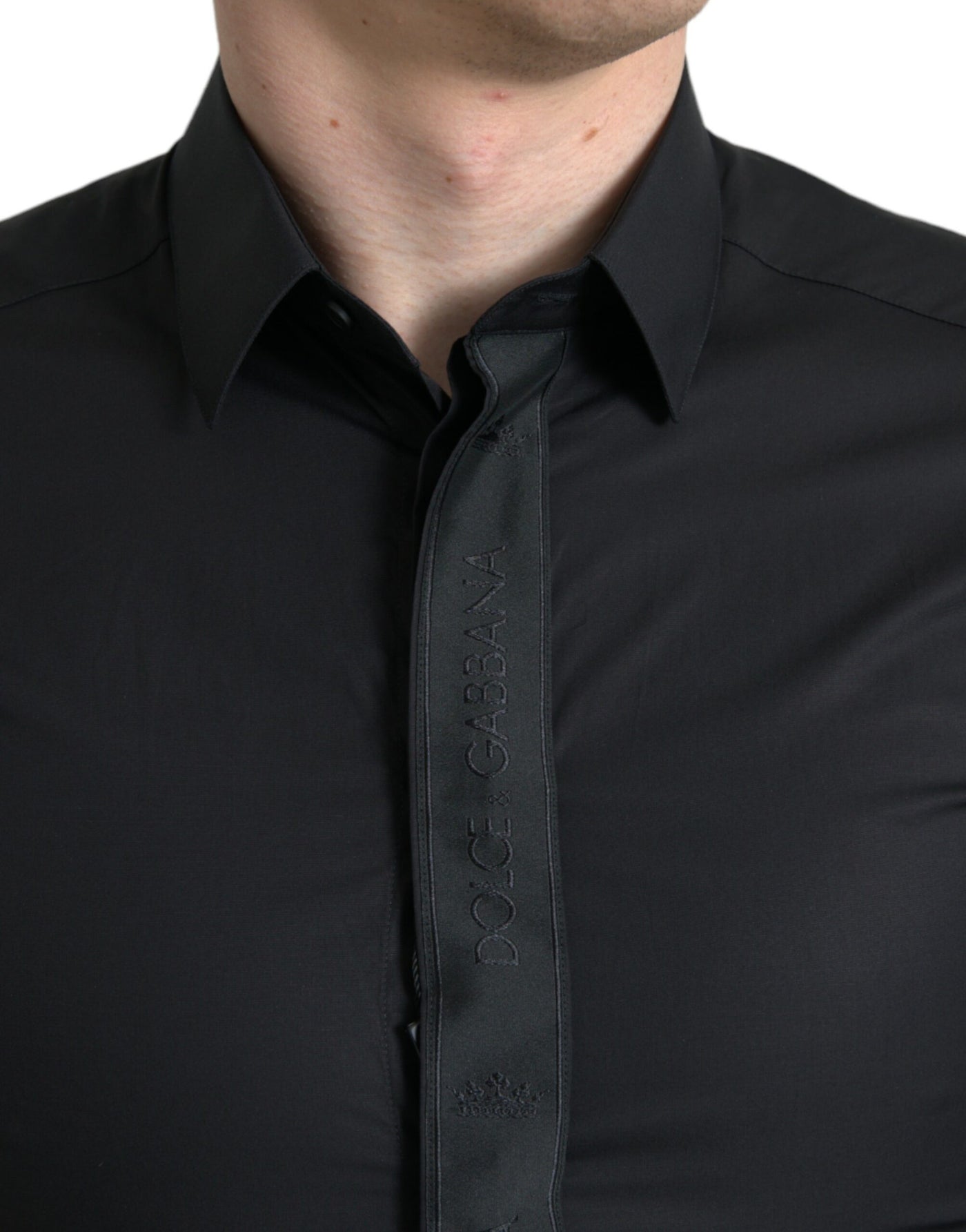 Dolce & Gabbana Schwarzes Logo-Baumwollhemd GOLD Formal