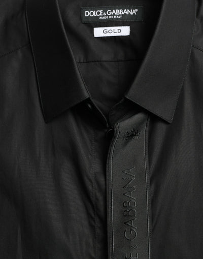 Dolce & Gabbana Schwarzes Logo-Baumwollhemd GOLD Formal